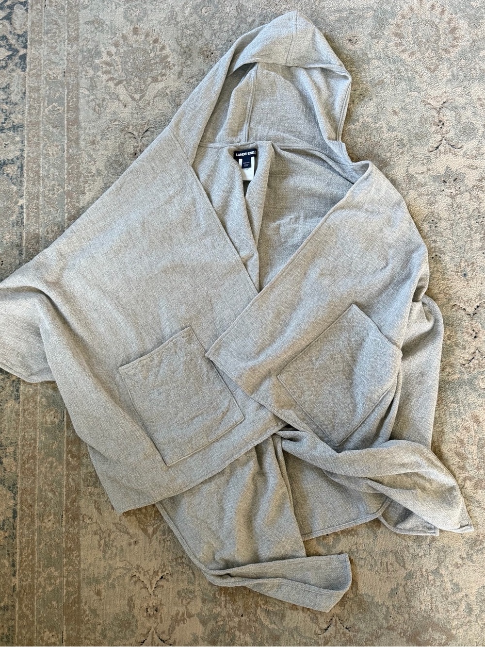 Lands' End Light Gray Hooded Wrap Cardigan with Pockets